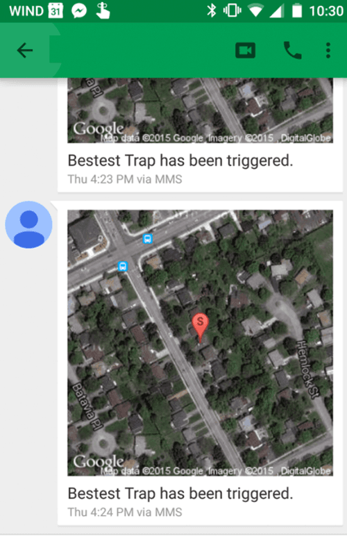 SMS alert when trap is sprung