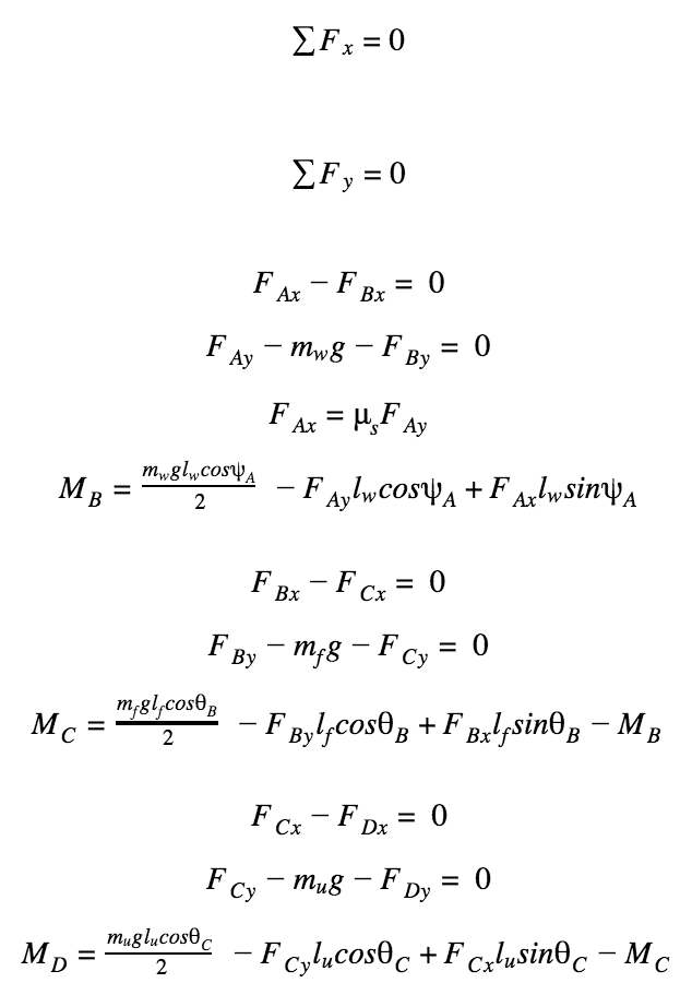 Forces and moments equations